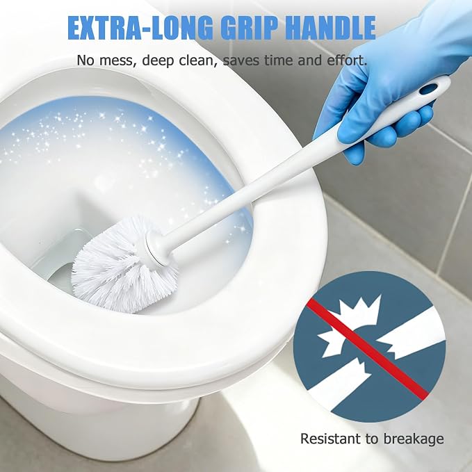 15 Pcs Toilet Brush,14.2" Bathroom Toilet Bowl Brush,Commercial Heavy Duty Toilet Bowl with Hook & Gloves,Long Handle Toilet Bowl for Household Cleaning,Professional/Janitorial Scrub Brush for Toilet