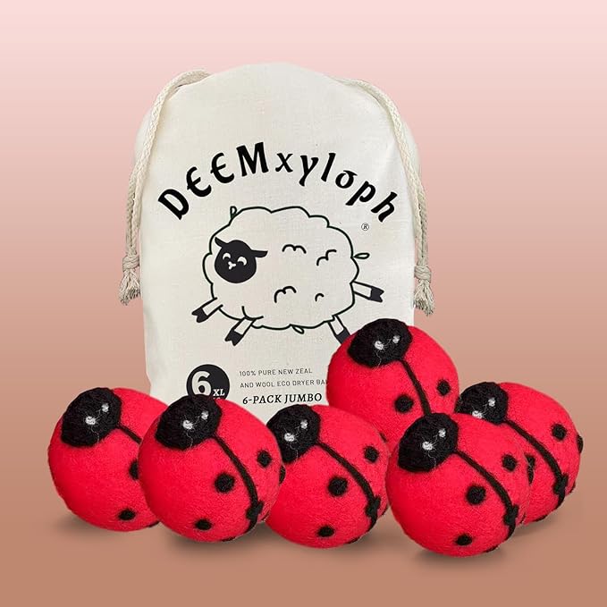 Ladybug Pattern Dryer Balls (6pcs/3"),Friendly Dryer Sheet Alternative, Red & Black Colorway, All-Season Use - Reduce Wrinkles & Lint for Bedding, Towels, Everyday Wear