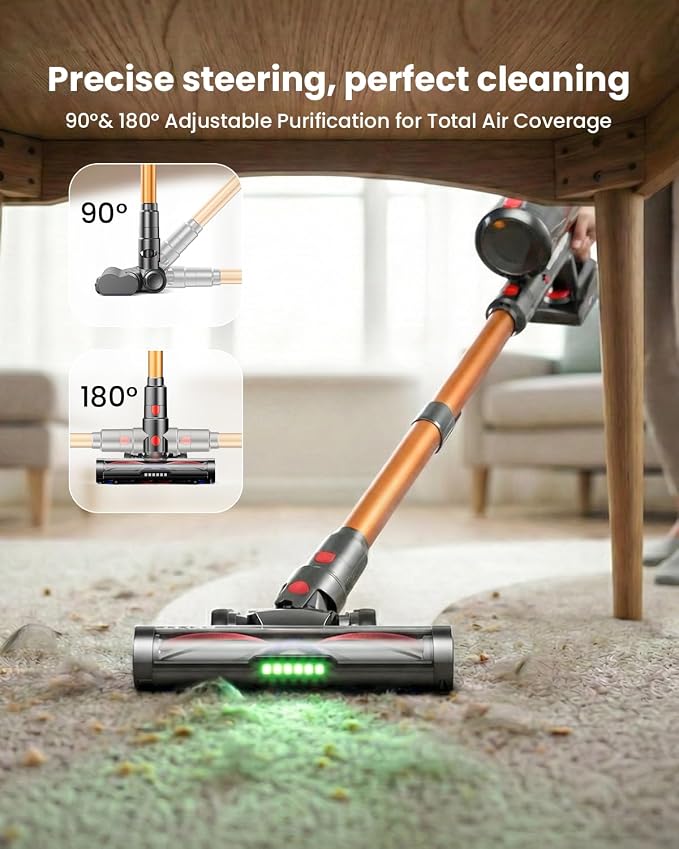 Cordless Vacuum Cleaner, 650W 55KPA 75Mins Runtime Self-Standing Stick Vacuum with LED Display for Home, Anti-Tangle, 8-in-1 Lightweight Vacuum for Hard Floor, Pet Hair, Carpet
