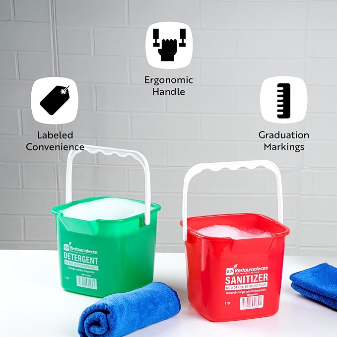 RW Clean 6 Quart Cleaning Buckets, 10 Detergent Square Buckets - With Measurements, Built-In Spout And Handle, Green Plastic Utility Buckets, For Home Or Commercial Use, - Restaurantware