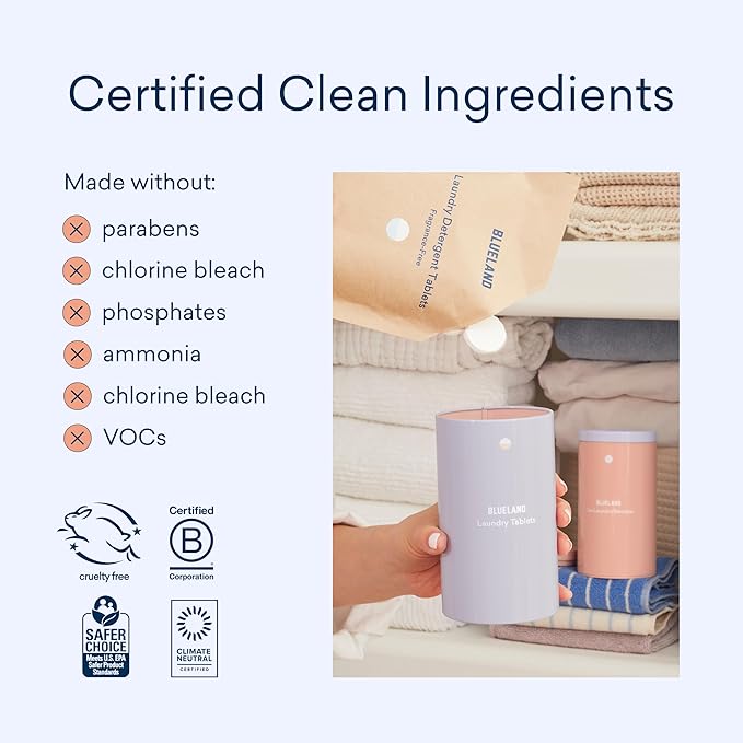 BLUELAND Laundry Essentials Refills | Laundry Detergent Tablets 120 Counts | Oxi Laundry Booster Powder Refill 2 Pack | Plastic-Free & Eco Friendly Oxy Cleaner - Plant Based Stain Remover