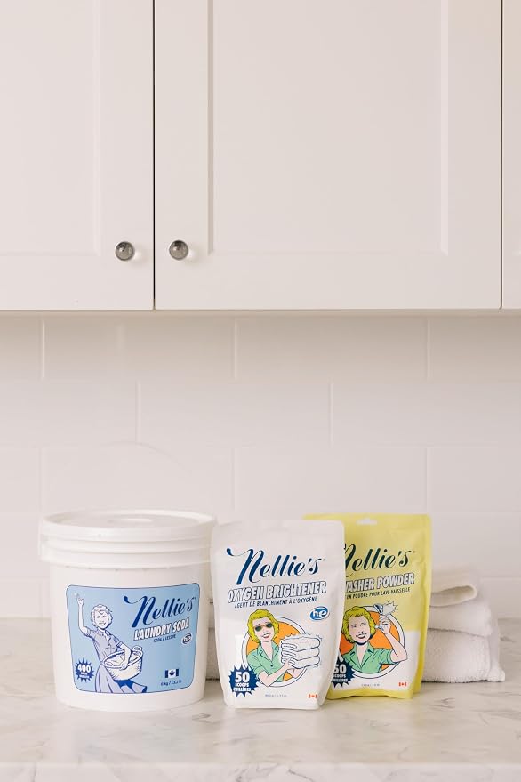 Nellie’s 400 Load Laundry Bundle – Complete Laundry & Dishwasher Kit with 400 Loads Laundry Soda, 50 Loads Oxygen Brightener & 50 Loads Dishwasher Powder – Made in Canada