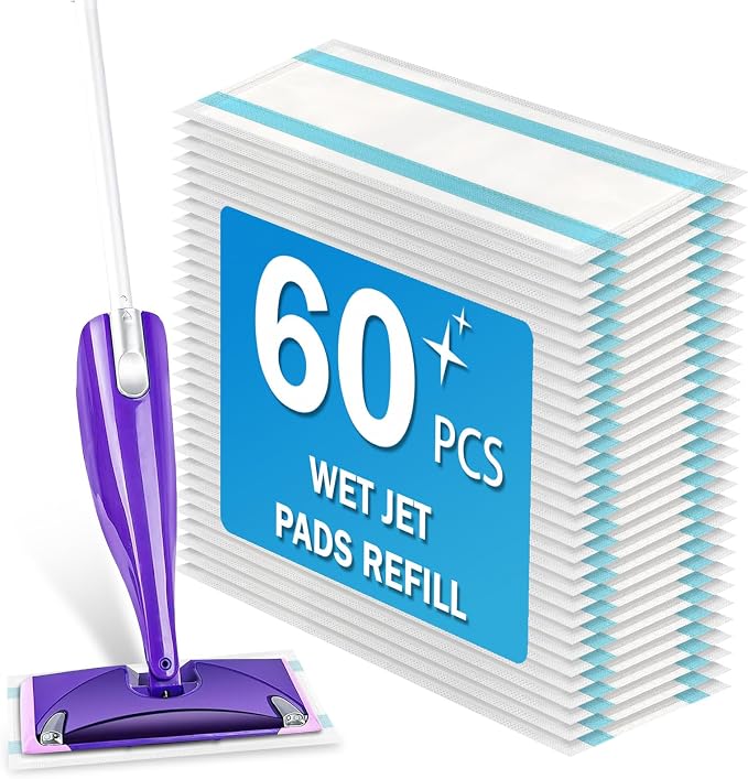 Wet Jet Pads Refills for Swiffer Wet Jet Mop, Wet Jet Mopping Pads for Multi Surface Floor Cleaning (Blue, 60Pack)