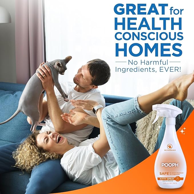 POOPH Pet Odor Eliminator & Kitty Litter Box Deodorizer Spray 2 x 32oz Fragrance Free Urine Poop Pee Odor Remover for Cats Dogs Carpet Furniture Home Cleaning