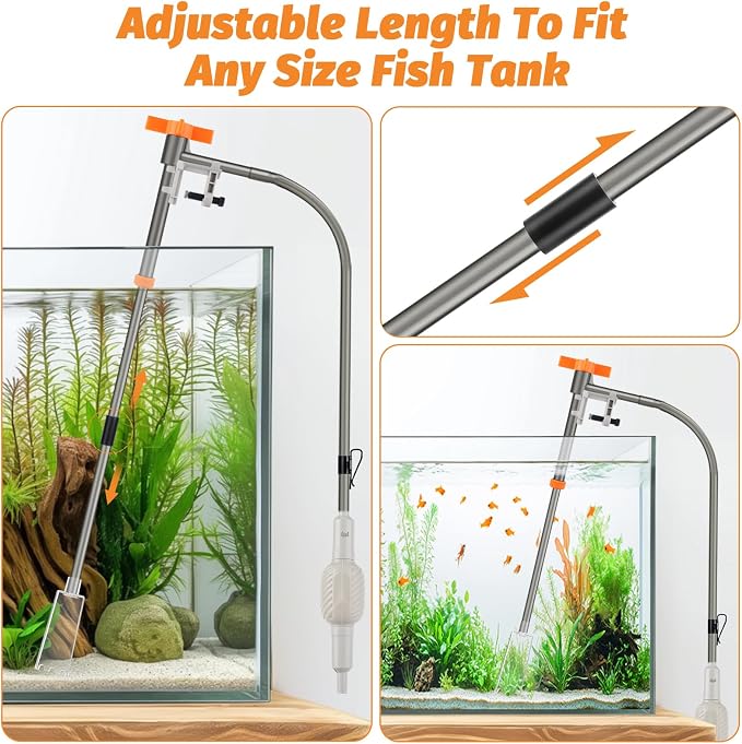 AQQA Aquarium Siphon Vacuum and Water Changer Kit, Extendable Length to 38.2'', Perfect for Simultaneous Water Changing and Cleaning in Small Fish Tanks, Gravel and Sand Cleaning (M)