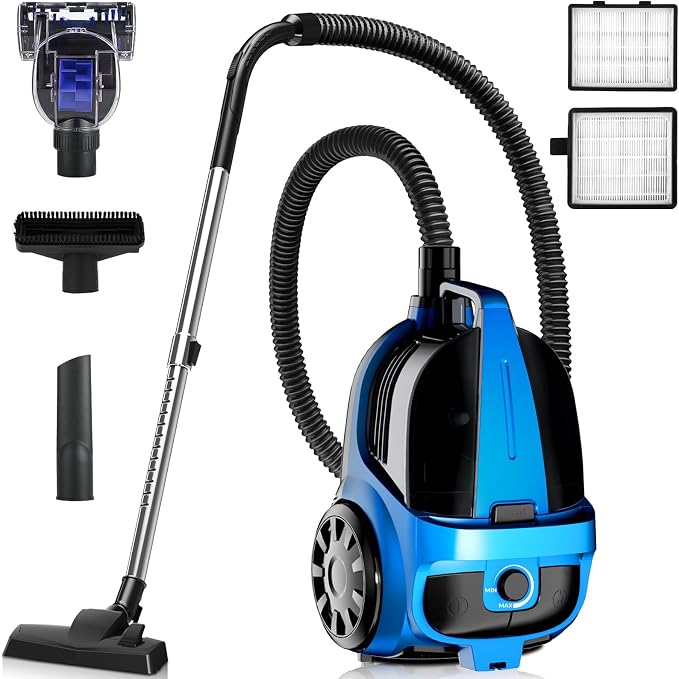1600W Canister Vacuum Cleaner, Bagless Vacuum Cleaner with 45kPa Strong Suction, 4L Large Dust Cup, Variable Speed Control, 5 Tools, Lightweight Canister Vacuum for Home, Pet, Carpet, Hard Floor, Blue