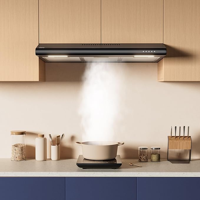 CIARRA AWB75918B Black Range Hood 30 inch Under Cabinet with Anti-Fingerprint Design, Slim Vent Hood with Push Button Control, Ducted and Ductless Convertible
