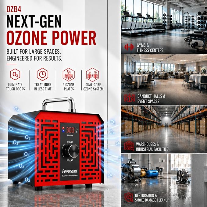 Powerscale 500,000mg/h Dual-Core Ozone Generator, Commercial Industrial Ozone Machine with Digital Timer for Odor Removal, Heavy Duty Air Purifier for Smoke and Pet Odors in Commercial Spaces