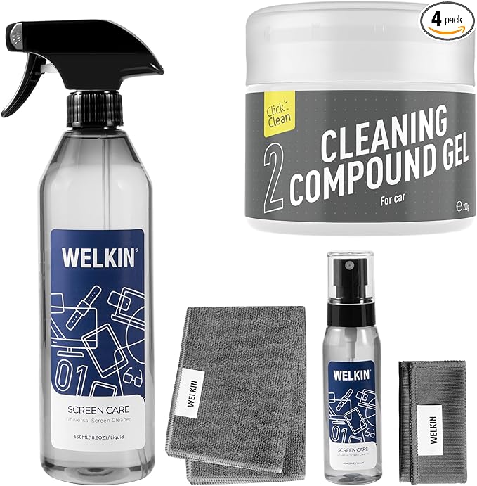 CLICK CLEAN Cleaning Kit, 1 x Cleaning Gel for Car Interior and Keyboard, 2 X Cleaning Mist 1 Microfiber Cloth and 1 Glass Wipe Included