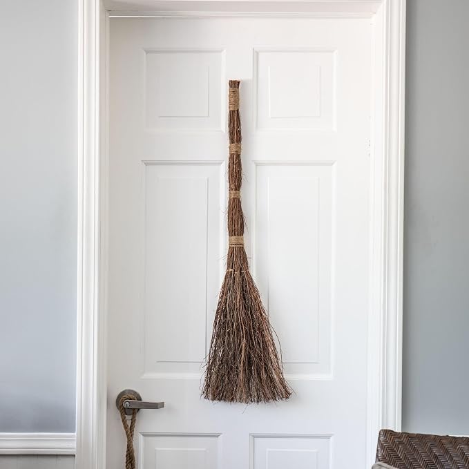 Scented Cinnamon Broom - 36 inch Heather Broom Stick with Rope Loop for Easy Hanging - Traditional and Rustic Kitchen Decor, Witchy Home Decor for Halloween and Holiday Decorations