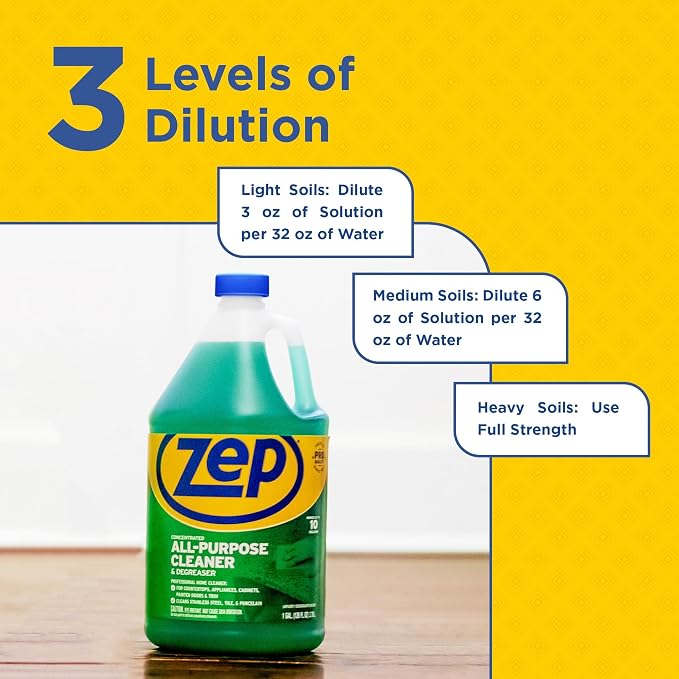 Zep All-Purpose Cleaner and Degreaser, 128 oz, Pack of 2 | Customizable Strength for Any Cleaning Task, ZU0567128,