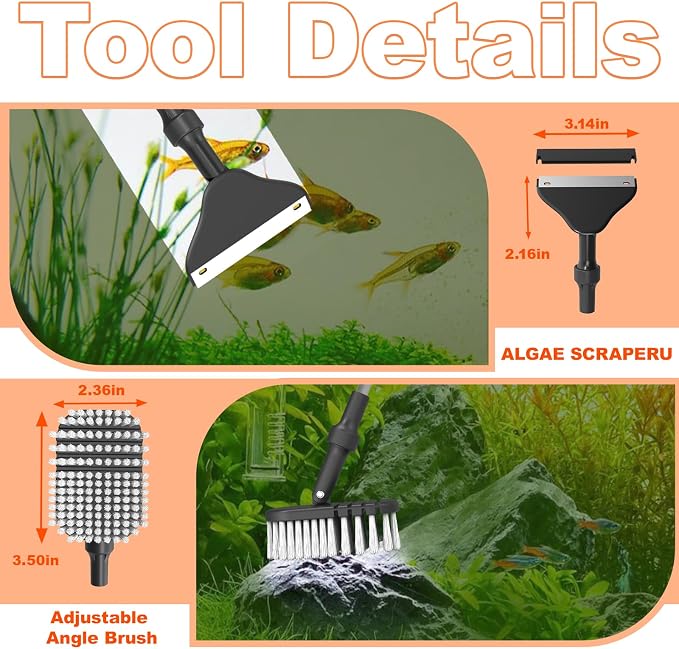 SEAOURA Fish Tank Cleaner Kit with Aquarium Magnetic Cleaner (White) & 7-in-1 Aquarium Cleaning Kit