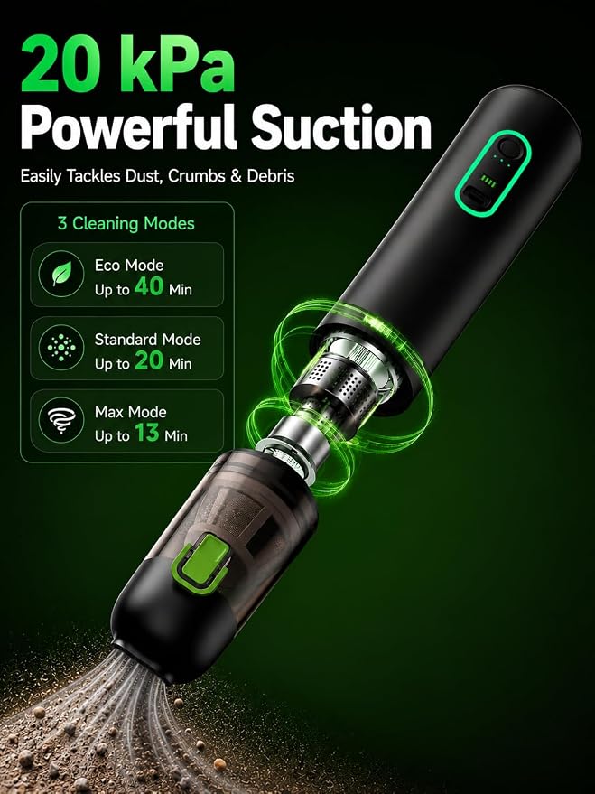 Car Vaccum, COMVIX VC28 Handheld Vacuum, 4-in-1 Mini Vacuum Cleaner with 20000pa Suction Power, Rechargeable Vacuum with 3 Suction Modes, Portable Cordless Vacuum for Car, Home, Office Desk, Keyboards