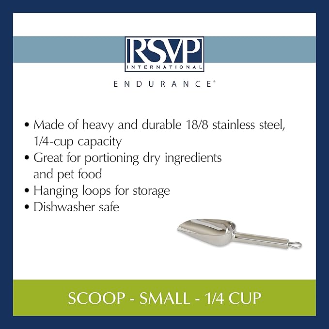 RSVP International Endurance Stainless Steel Measuring Scoop Collection, 0.25-Cup