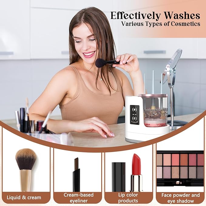 Electric Makeup Brush Cleaner, 3 in 1 Automatic Make up Brush Cleaner and Dryer, Portable Make up Brush Cleaner Cleanser Machine with Multi-size Slots for All Types of Makeup Brushes, Eyeshadow Brush
