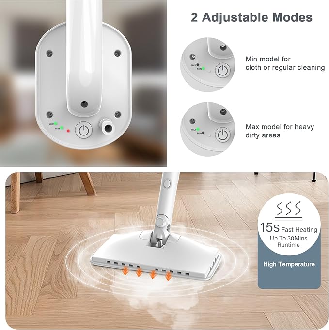 Steam Cleaner, 6 in1 Rotated Steam Mop Cleaner with 2 Modes, 2 Microfiber Pads, 400ML Removable Tank, 23FT Power Cable, Detachable Steam Mops for Floor, Laminate Floor, Tiles Cleaning (Onion White)