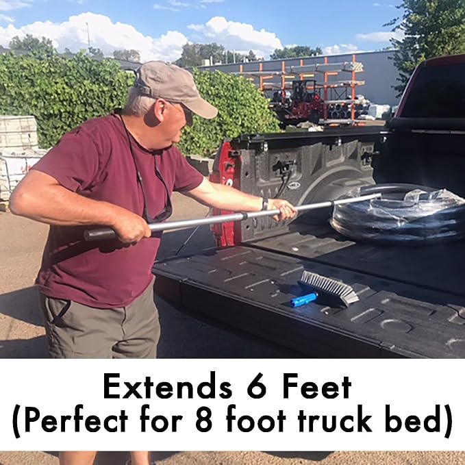 GRAB-IT 6 ft Truck Cargo Retriever | Heavy Duty Grabber Reach Tool - 110 Pound Pull | Includes Vehicle Debris and Snow Broom | Rust Resistant Aluminum and Stainless Steel (Pole, Hook & Broom)