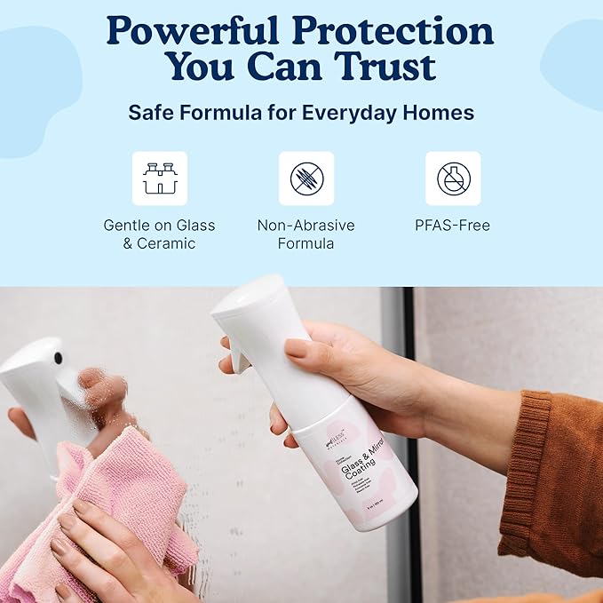 spotLESS MATERIALS Glass and Mirror Protective Coating Spray, Anti-Residue Barrier for Shower Glass, Mirrors, Windows & Bathroom Surfaces, Stain Resistant Spray, Quick Effect Coating Agent