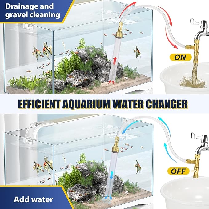 GADFISH Gravel Vacuum for Aquarium Water Changer Fish Tank Cleaning Tools, Siphon Universal Quick Pump Aquarium Water Changing (50ft)