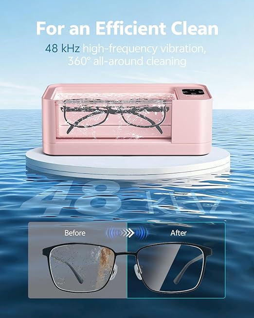 GENSROCK Ultrasonic Jewelry Cleaner, 48kHz Professional Silver Jewelry Cleaner & Diamond Ring Cleaner, 3 Modes, Scratch-Free 360ML Tank, Quiet Sonic Cleaner for Gold, Earrings, Glasses(Pink)