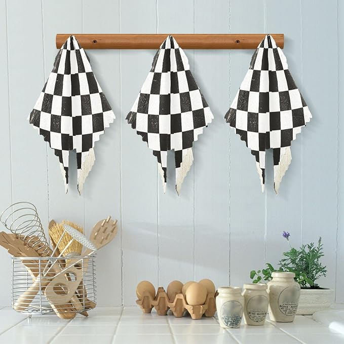 Checkered Black06 Kitchen Towels Dish Cloths Set of 6 Microfiber Cleaning Cloths for Cars Super Absorbent Machine
