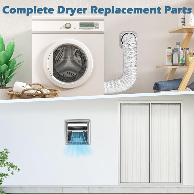 Magnetic Dryer Vent Connector Kit, Magnetic Dryer Vent Coupling DV180 Airtight Seal with Dryer Vent Cover Outside, Easy to Clean Quick Connect 4" Dryer Vents Hose with 2 Clamps