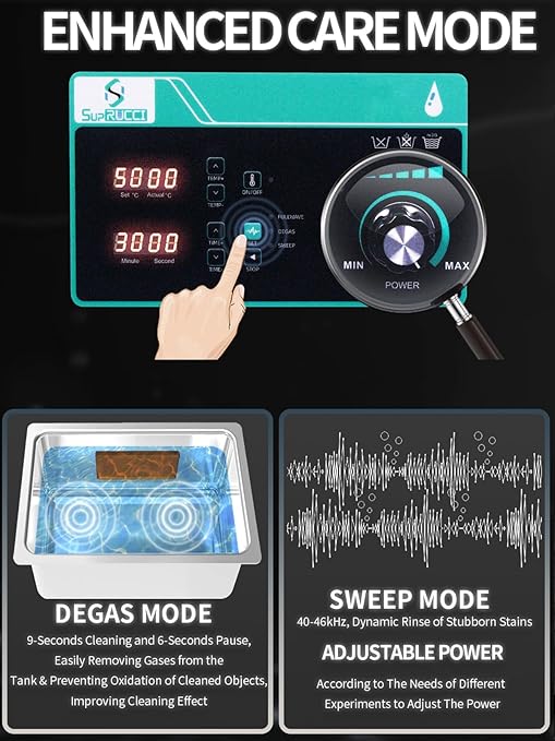 Ultrasonic Cleaner 3L with Adjustable Power & Sweep, 120W Ultra Sonic Cleaning Machine, Digital Timer and Heater, Heavy-Duty Parts Cleaner for Industrial, Motorcycle, and Hardware Tools