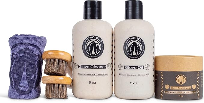 Rhino Wax Baseball Glove Care & Maintenance Kit with Oil & Conditioner | Maintain baseball gloves with premium oil and conditioner that preserve glove quality, flexibility and extend glove life.