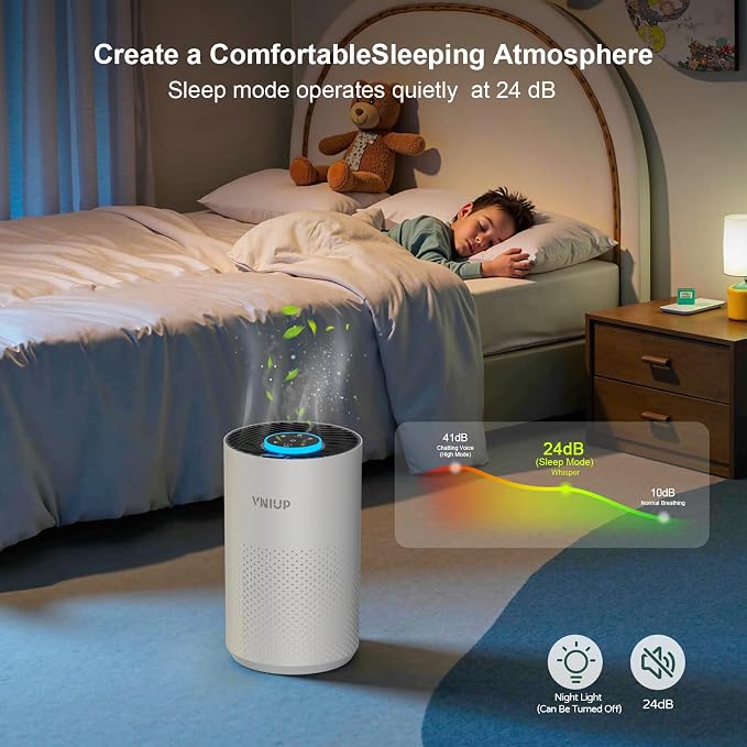 Air Purifiers for Home Bedroom up to 800 ft², VNIUP H14 True HEPA Air Filter Cleaner for Bedroom with Fragrance Function, with Sleep Mode& Light Mode Air Cleaner for Pet Dander Odor Dust Smoke