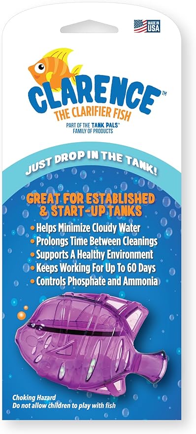 Clarence the Clarifier Fish - 2 pk, Purple - Aquarium Treatment, Clear Cloudy Fresh-Saltwater, Fish-Plant Safe, 10gal Tank Maintenance Each