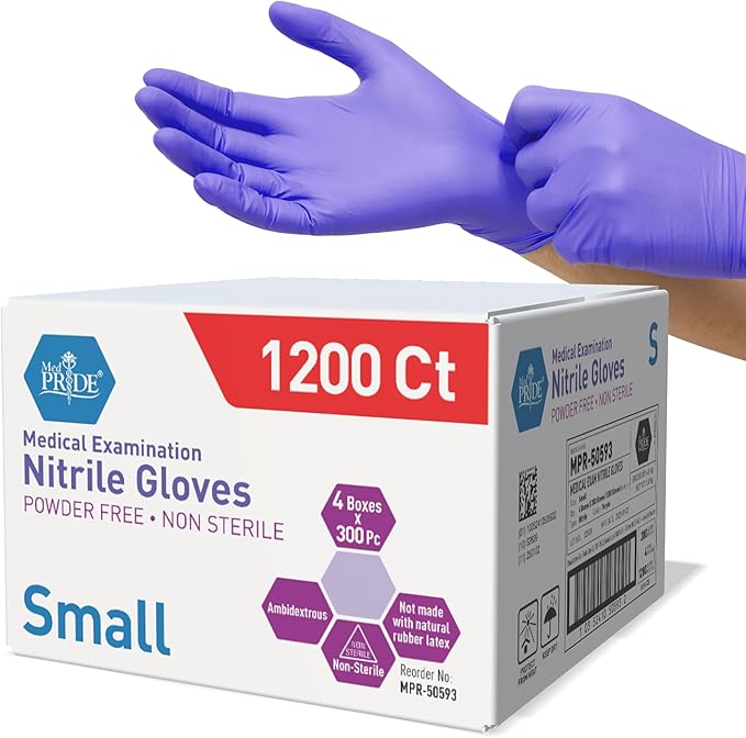 MED PRIDE Nitrile Exam 1200 Count Gloves, Blue Disposable Exam Gloves, Powder-Free Latex-Free, Medical Grade