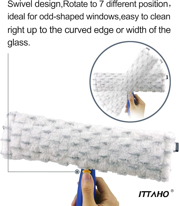 ITTAHO 60" Window Squeegee Cleaner 2 in 1 Window Cleaning Tool Kit Window Washing Kit with Extension Pole for Shower Glass, Indoor/Outdoor High Window Cleaning-Two Pads
