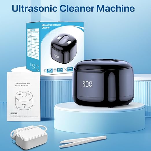 Ultrasonic Retainer Cleaner Machine, 49KHz 220ML Dental Cleaning Pod with Digital Timer, Deep Cleaning Ultrasonic Dentures Cleaner for Night Guards, Braces, Aligner, Toothbrush, Jewelry, Black