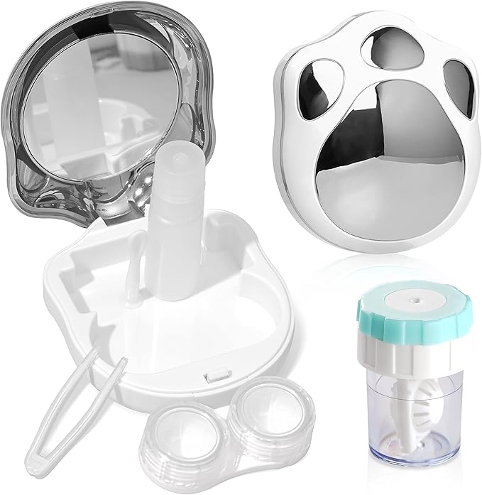 Contact Lens Travel Kit with Cleaner Washer, Portable Contact Box with Mirror Tweezers Remover Tool Solution Bottle for Daily Outdoor (Silver2)