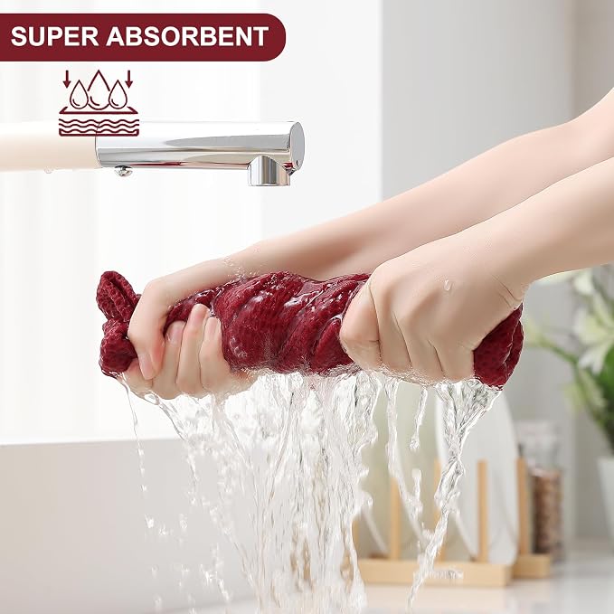 Homaxy 100% Cotton Kitchen Towels and Dishcloths Set, 12 x 12 Inches and 13 x 28 Inches, Set of 16 Bulk Kitchen Towels Set, Ultra Soft Absorbent Dish Cloths for Washing Dishes, Burgundy