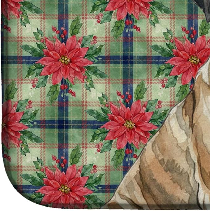 Caroline's Treasures Brindle Mastiff Christmas PoinsettIas Dish Drying Mat Absorbent Dish Drying Mat Pad for Kitchen Counter Dish Drainer Mat for Countertop, 14 x 21", Multicolor