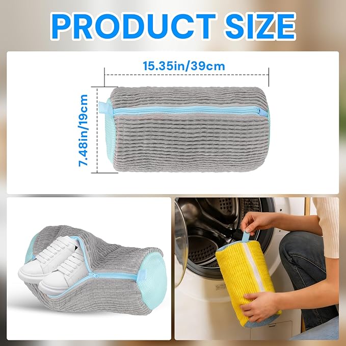 4 Pack Shoe Washing Machine Bags for Washer & Dryer, Reusable Chenille Laundry Shoe Bags with Zipper, Sneaker Wash Bag for Washing Machine, Protective Shoe Laundry Bags for All Shoe Types