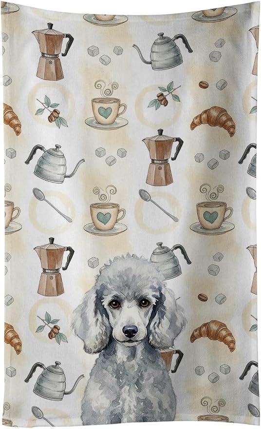 Caroline's Treasures Standard Silver Poodle Coffee Bar Kitchen Towel Velour Plush Front and Cotton Loop Back Machine Washable
