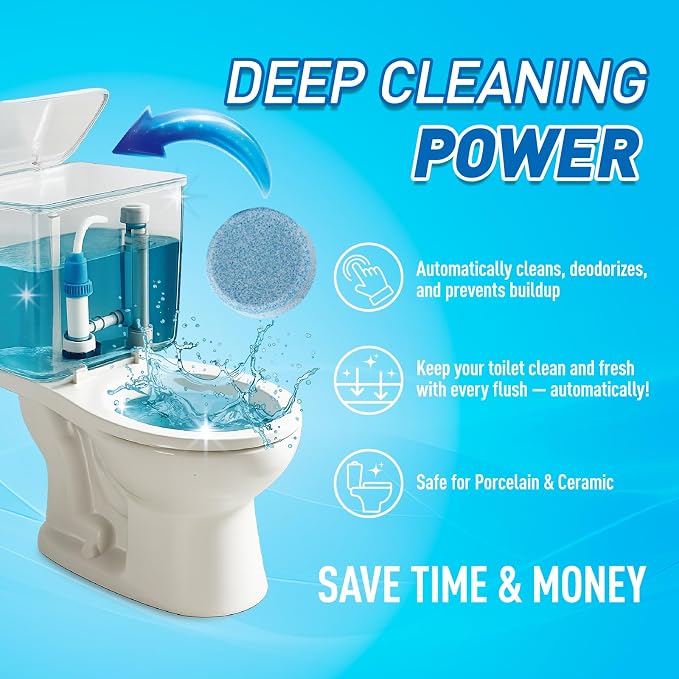 Toilet Bowl Cleaner Tablets 40 Pack, Long-Lasting Drop-in Tank Tablets with Sustained-Release Technology, Fight Tough Stains & Odors, Household & Commercial Use, Compatible with Most Toilets-Standard