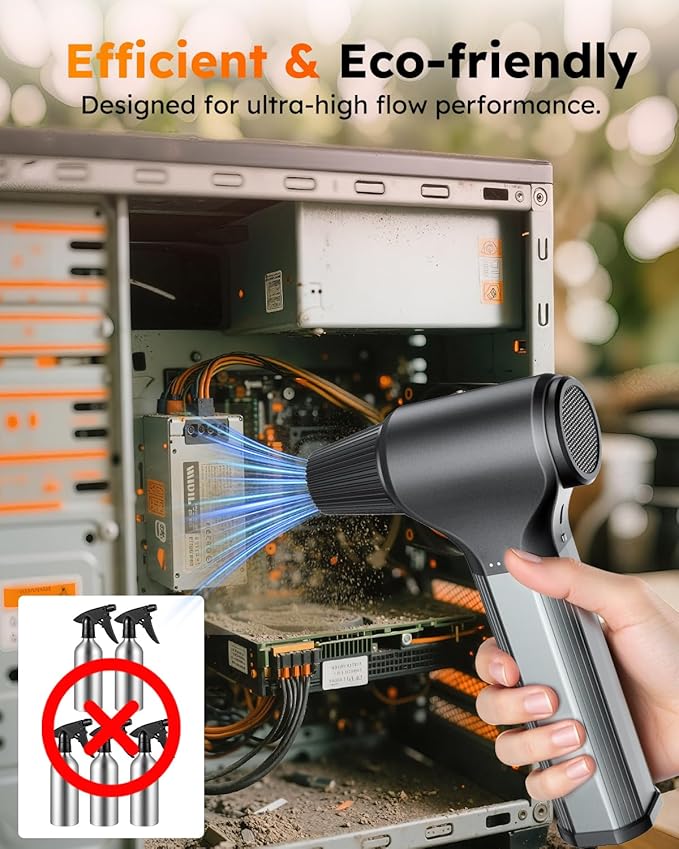 Compressed Air Duster, 330000RPM Super Power Electric Air Duster Cordless Air Blower Rechargeable 3-Gear Adjustable Mini Blower Turbo Fan Dust Blower for Keyboard, Computer, Car, Home and Outdoor