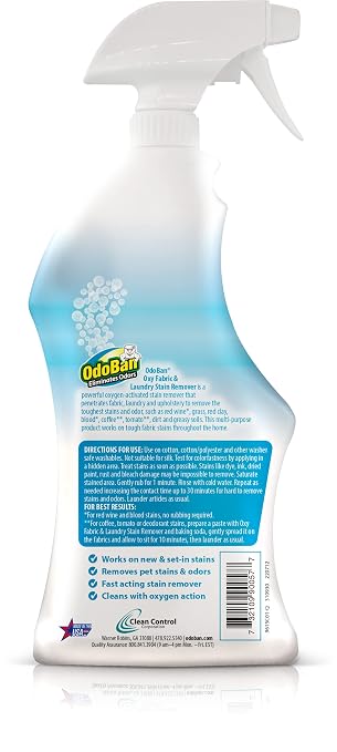 OdoBan Ready-to-Use Oxy Fabric and Laundry Stain Remover, Triple Action Stain Eliminator, 6-Pack, 32 Ounce Spray Each