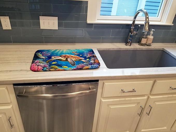 Caroline's Treasures Turtle and Reefs Dish Drying Mat Absorbent Dish Drying Mat Pad for Kitchen Counter Dish Drainer Mat for Countertop, 14 x 21", Multicolor