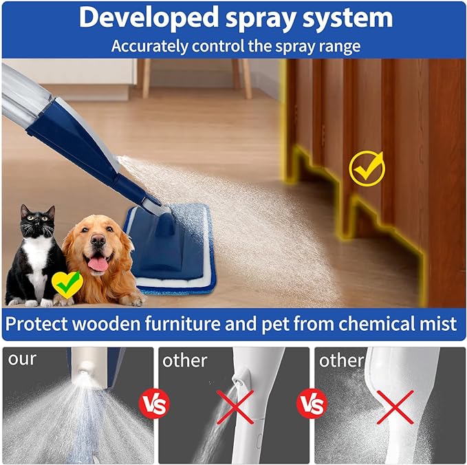 Wet Spray Mop for Floor Cleaning with 14 oz Bottle & 3 Microfiber Pads | Refillable bottle, washable pads, dry/wet use for home or commercial cleaning on hardwood, laminate, wood & ceramic floors