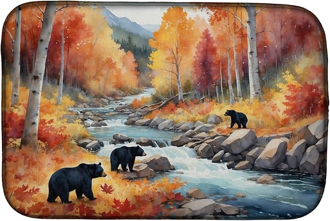Caroline's Treasures Bears Autumn in the Woods Dish Drying Mat Absorbent Dish Drying Mat Pad for Kitchen Counter Dish Drainer Mat for Countertop, 14 x 21", Multicolor