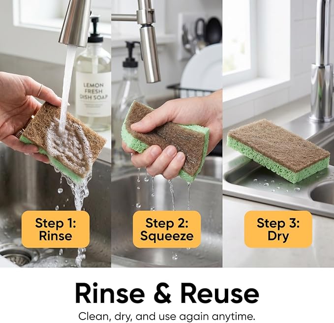 Superio Non-Scratch Cellulose Sponge Scrub Heavy Duty Kitchen Sponges Scrubbers with Scouring Pad (24)