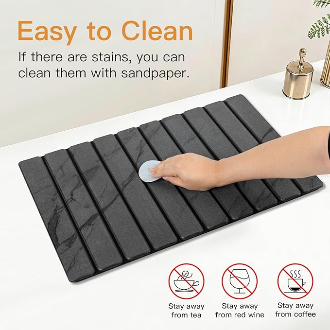 Stone Dish Drying Mat for Kitchen - Upgrade Kitchen Counter Mats Quick Dry for Dishes Cups - Foldable Super Absorbent Diatomaceous Earth Drying Coasters No Water Stains (24"×16"/ 8"x4")