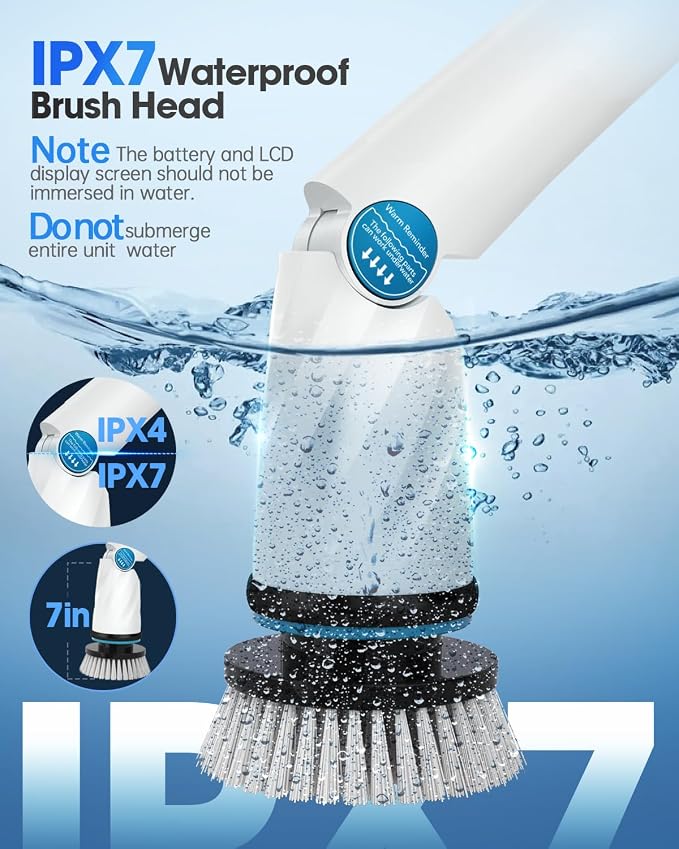 Electric Spin Scrubber, Electric Scrubber for Cleaning, 1200 RPM Shower Scrubber, 50inch Long Handle Electric Cleaning Brush 2000mAh Battery Cordless Power Spin Scrubber with 8 Brushes