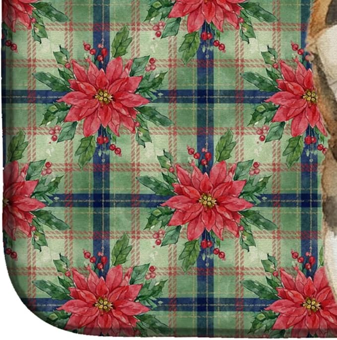 Caroline's Treasures Sesame Akita Christmas PoinsettIas Dish Drying Mat Absorbent Dish Drying Mat Pad for Kitchen Counter Dish Drainer Mat for Countertop, 14 x 21", Multicolor