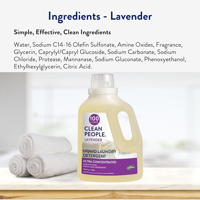 The Clean People Liquid Laundry Detergent - Recyclable Packaging, Stain Fighting - Ultra Concentrated, Laundry Soap - Lavender, 100 Loads