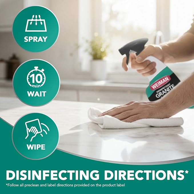 Weiman Disinfecting Granite Daily Clean & Shine Refill, 64 Oz - Safely Clean Disinfect and Shine Granite Marble Soapstone Quartz Quartzite Slate Limestone Corian Laminate Tile Countertop